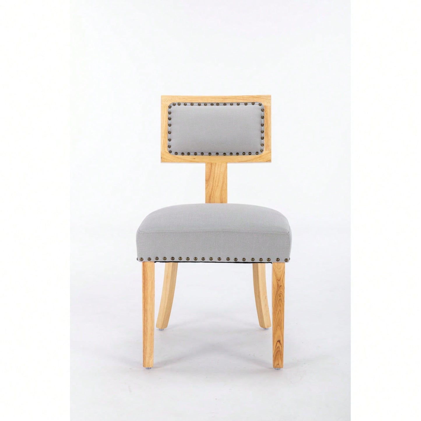 Set of 2 Linen Upholstered T-Back Dining Chairs with Rivet Detail and Adjustable Foot Pads for Comfort and Style