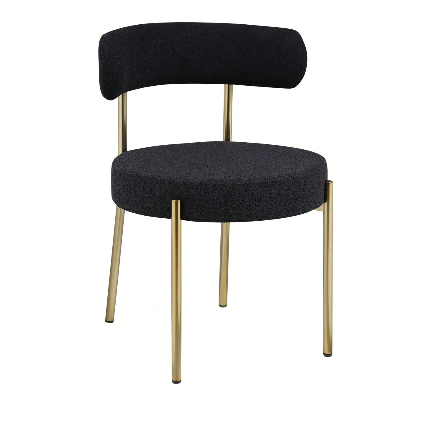 Mid-Century Modern Upholstered Boucle Dining Chairs Set of 2 with Ergonomic Backrest Thick Cushions and Brass Legs