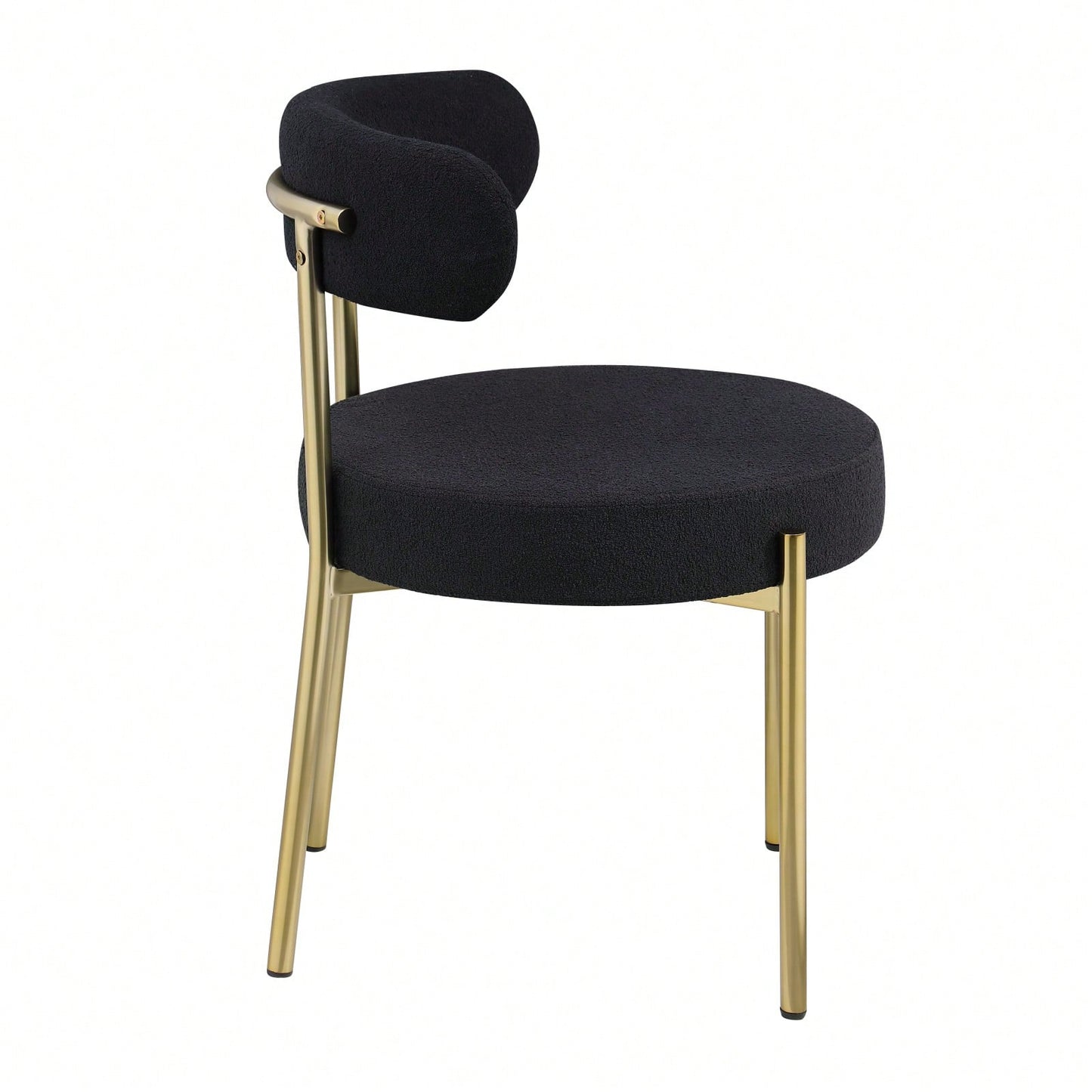 Mid-Century Modern Upholstered Boucle Dining Chairs Set of 2 with Ergonomic Backrest Thick Cushions and Brass Legs