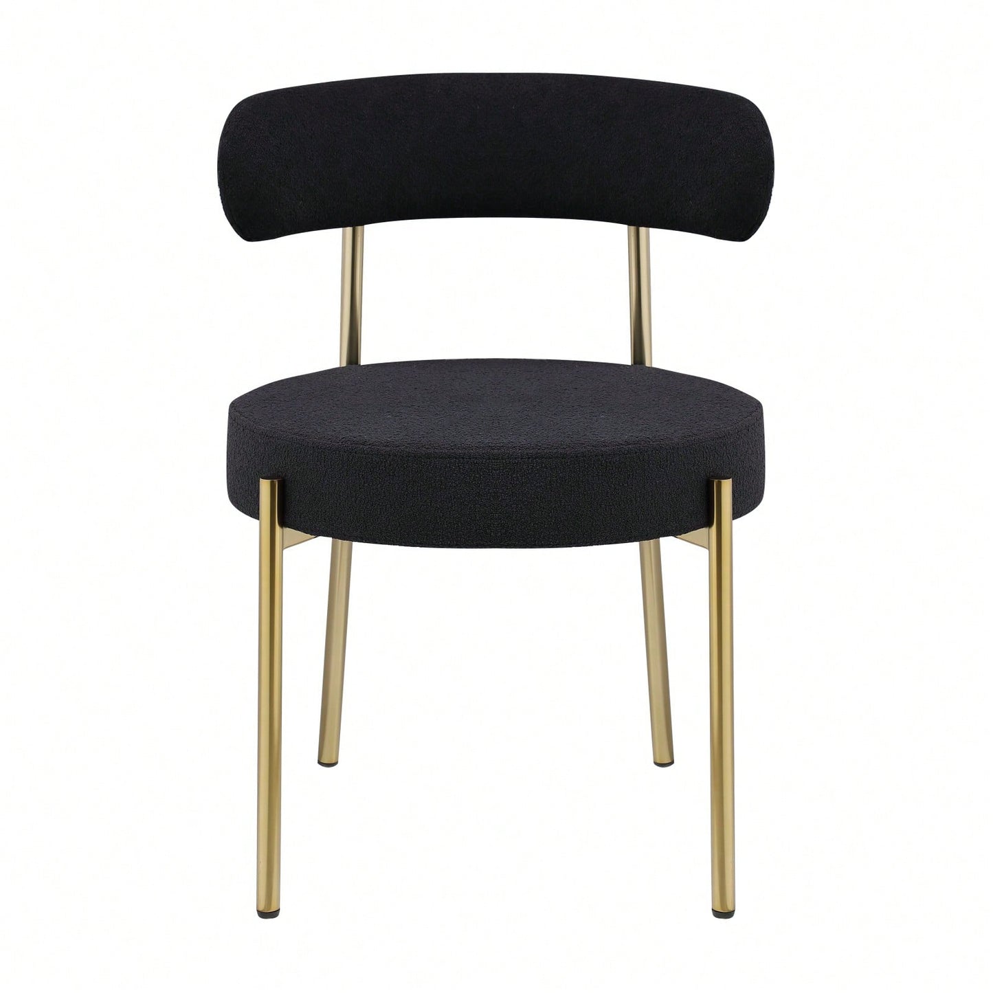 Mid-Century Modern Upholstered Boucle Dining Chairs Set of 2 with Ergonomic Backrest Thick Cushions and Brass Legs