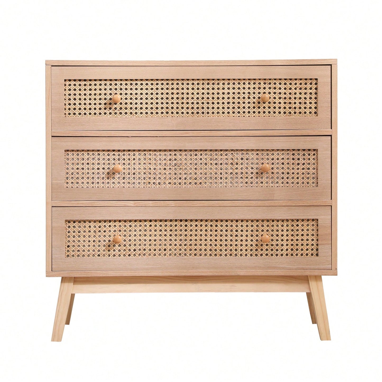 31.5 Inch Rattan Storage Cabinet with 3 Drawers Stylish Wood Accent Table for Bedroom Living Room Hallway