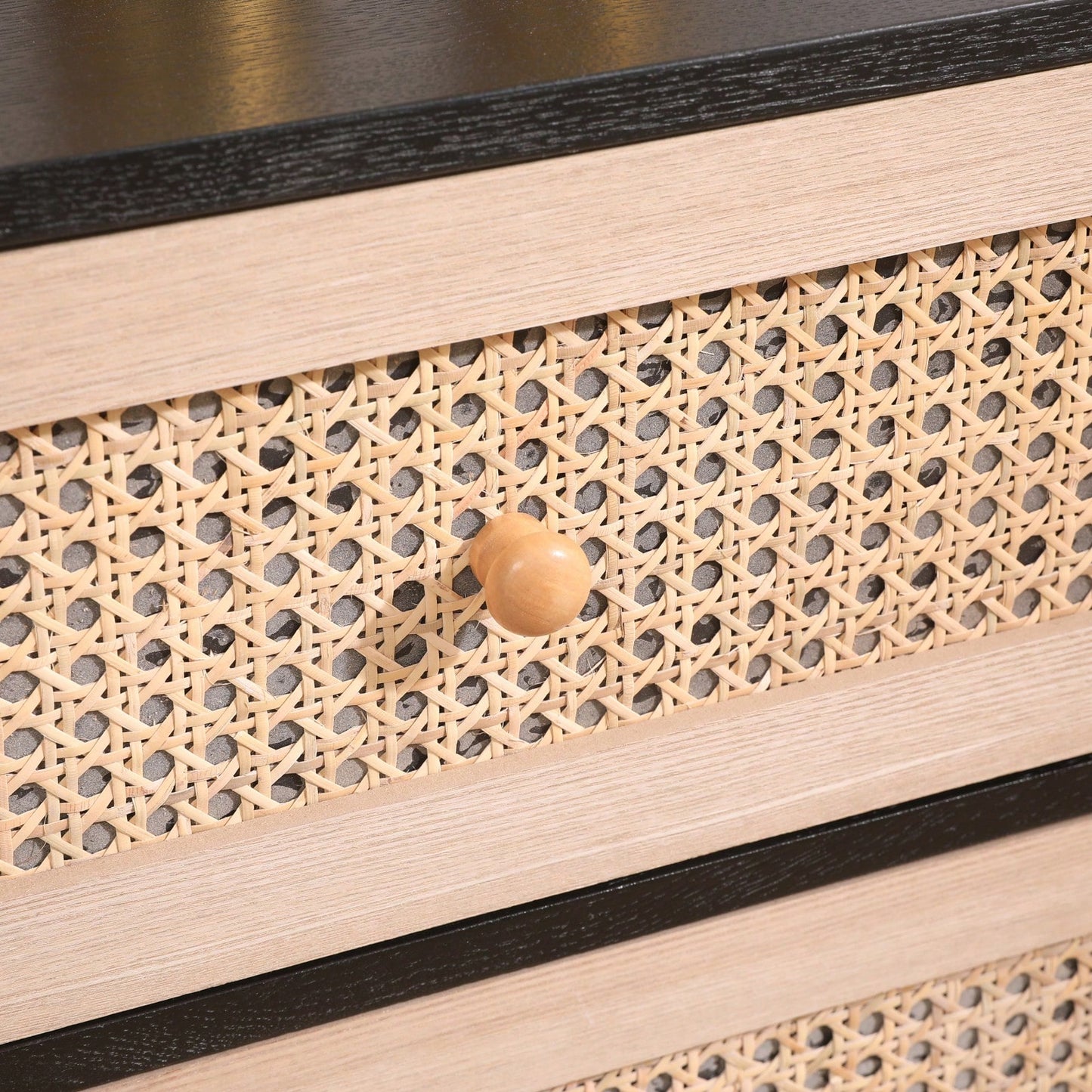 31.5 Inch Rattan Storage Cabinet with 3 Drawers Stylish Wood Accent Table for Bedroom Living Room Hallway