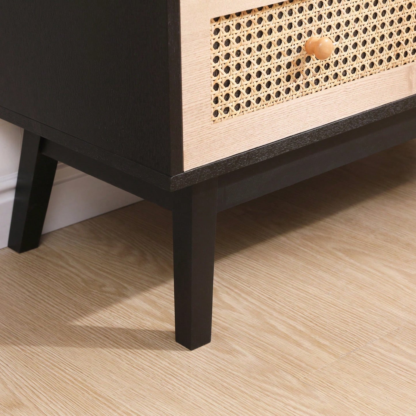 31.5 Inch Rattan Storage Cabinet with 3 Drawers Stylish Wood Accent Table for Bedroom Living Room Hallway