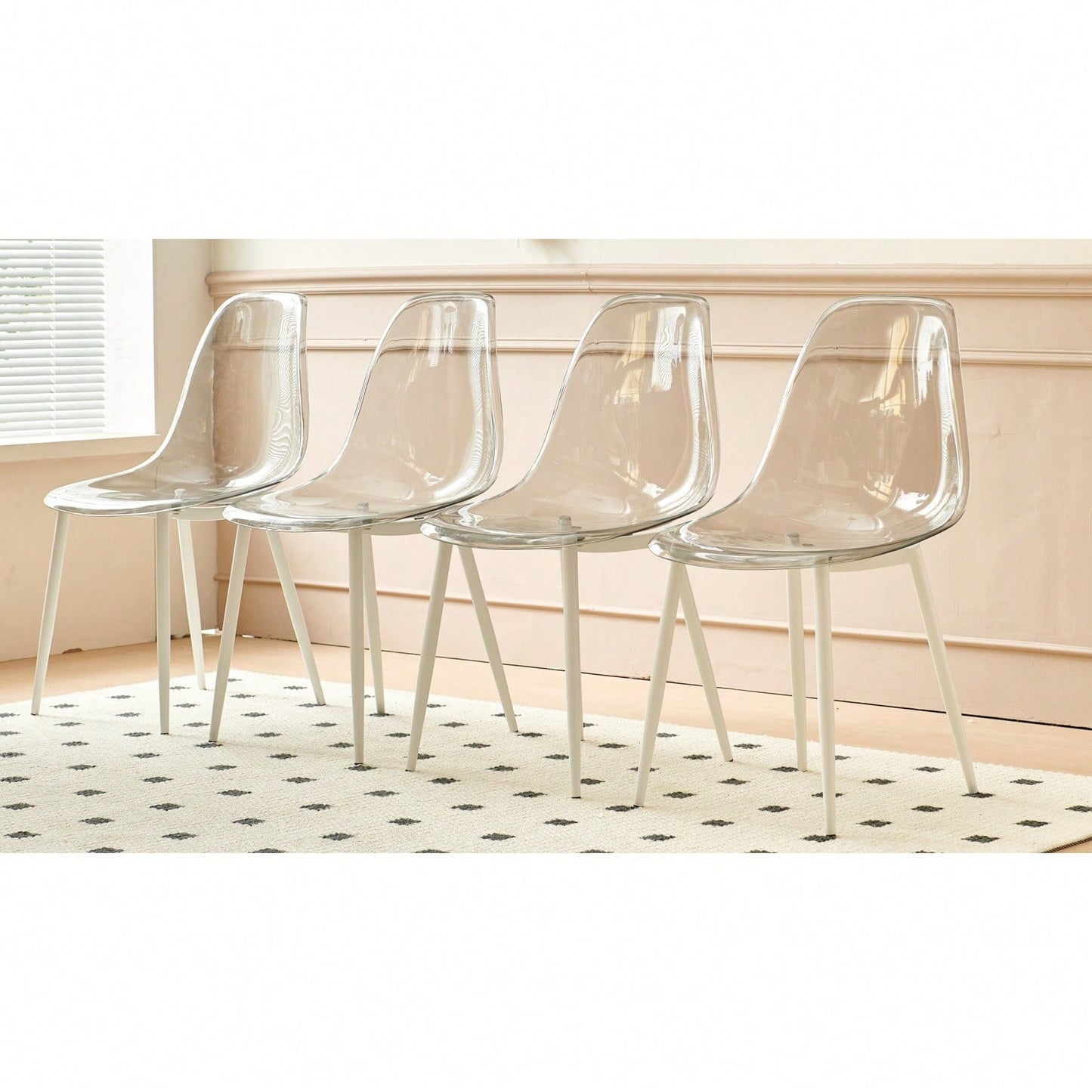 Set Of 4 Transparent Grey Dining Chairs With Metal Legs