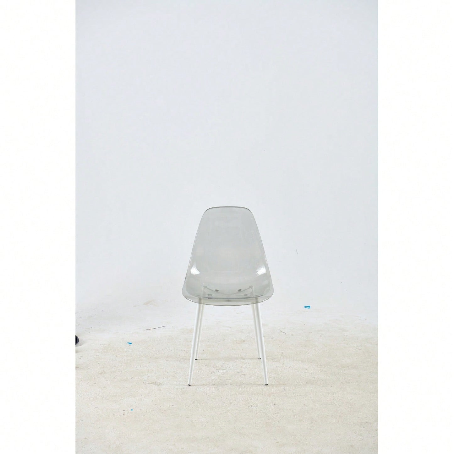 Set Of 4 Transparent Grey Dining Chairs With Metal Legs