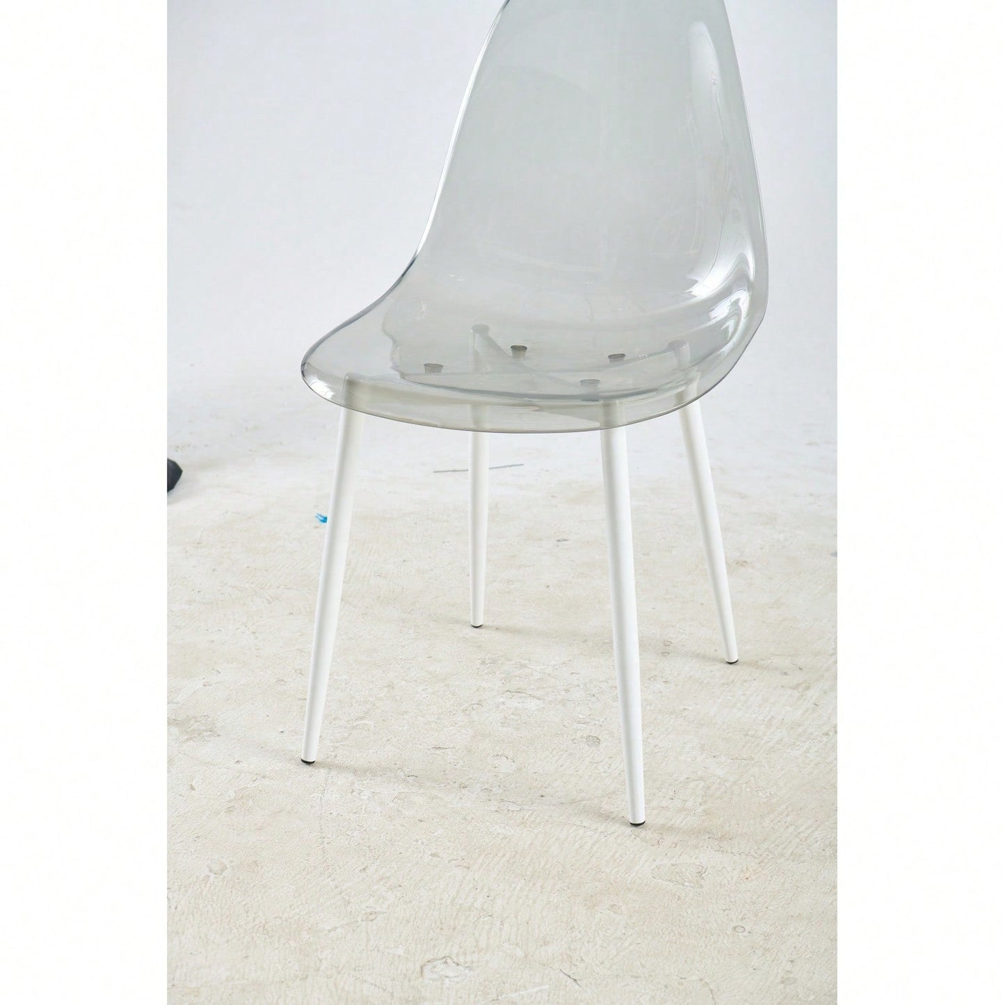 Set Of 4 Transparent Grey Dining Chairs With Metal Legs