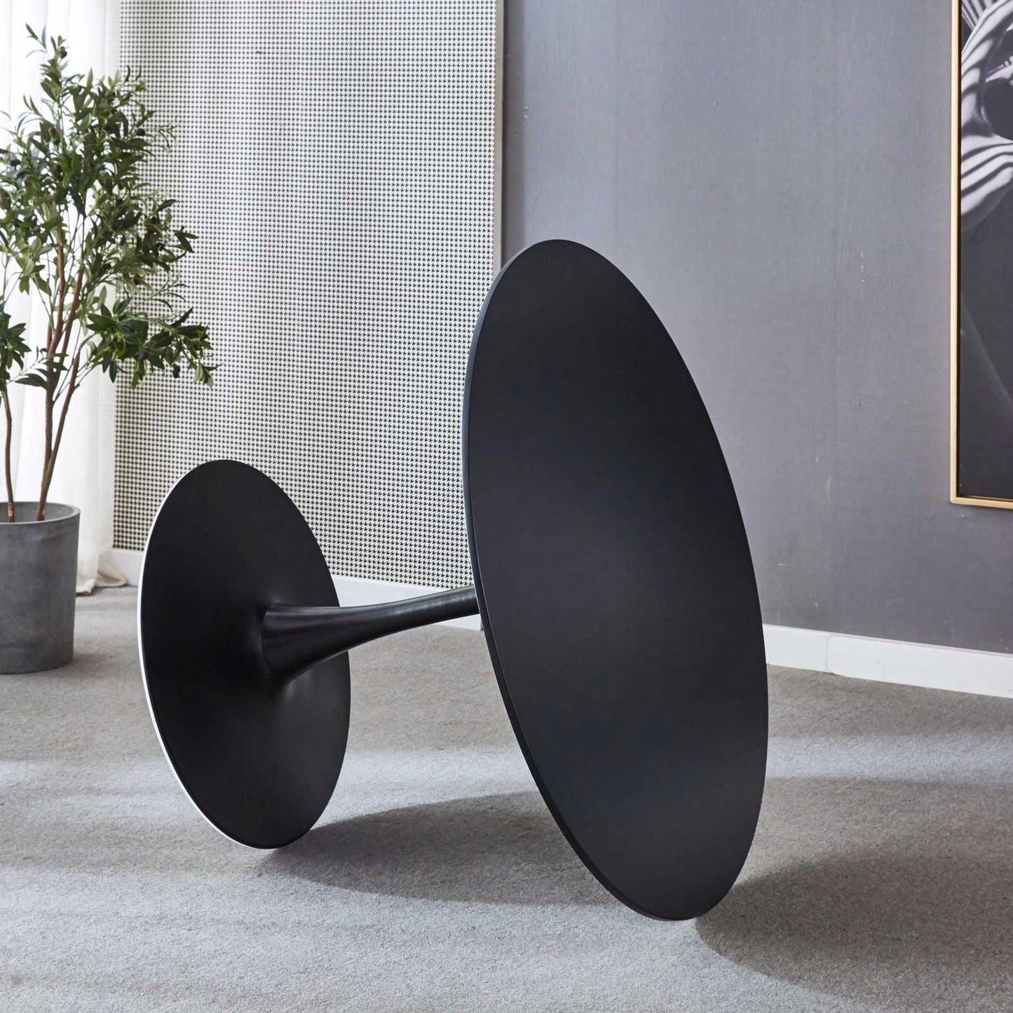 Mid-Century Modern 42 Inch Black Tulip Round Dining Table with Metal Legs for Kitchen and Dining Room