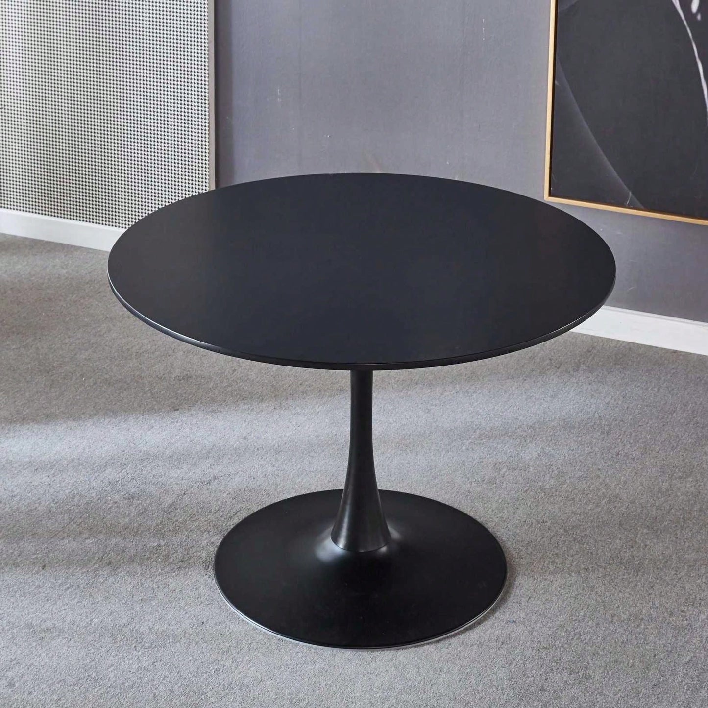 Mid-Century Modern 42 Inch Black Tulip Round Dining Table with Metal Legs for Kitchen and Dining Room