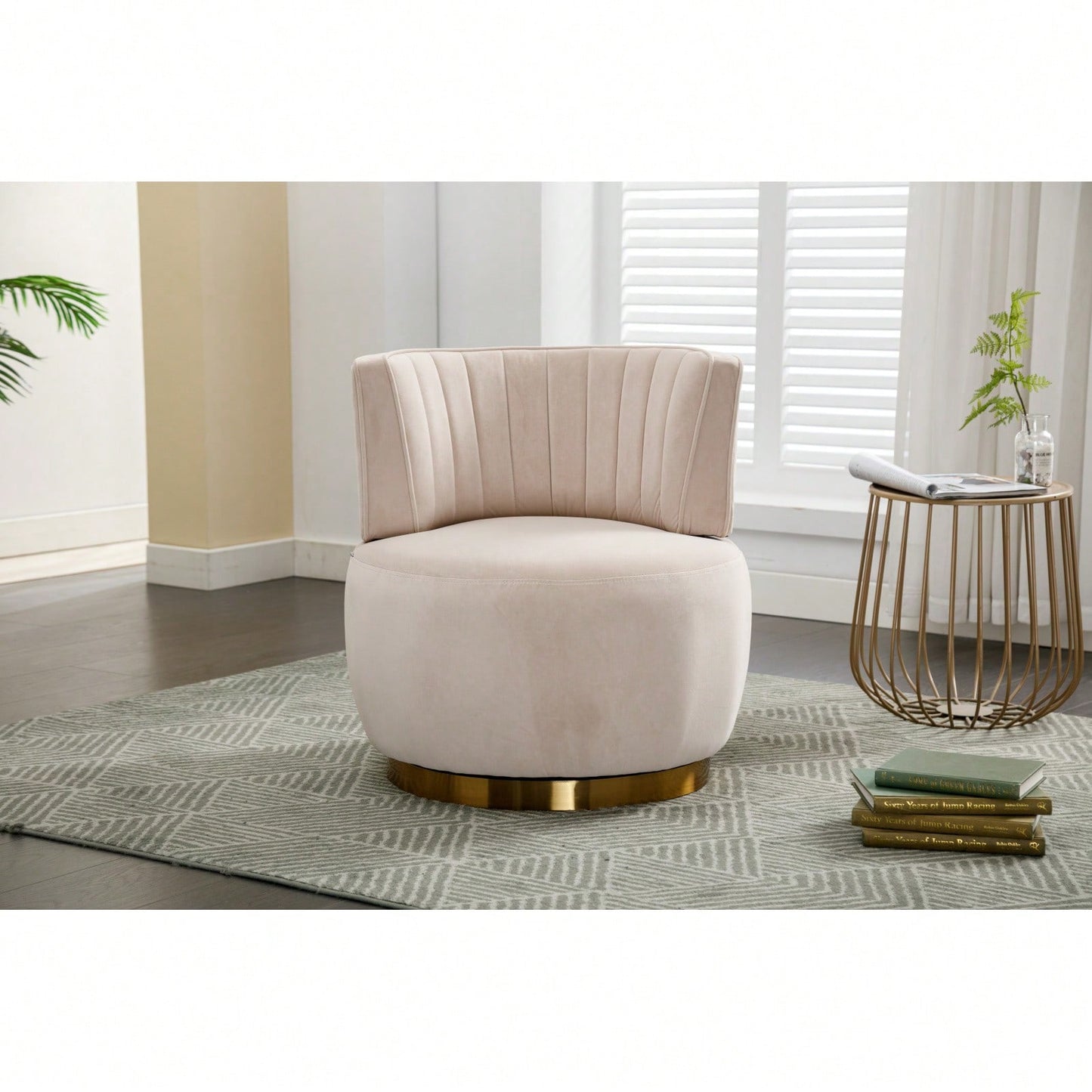 360 Degree Swivel Velvet Barrel Chair with Foam Cushions for Living Room Bedroom Office Nursery