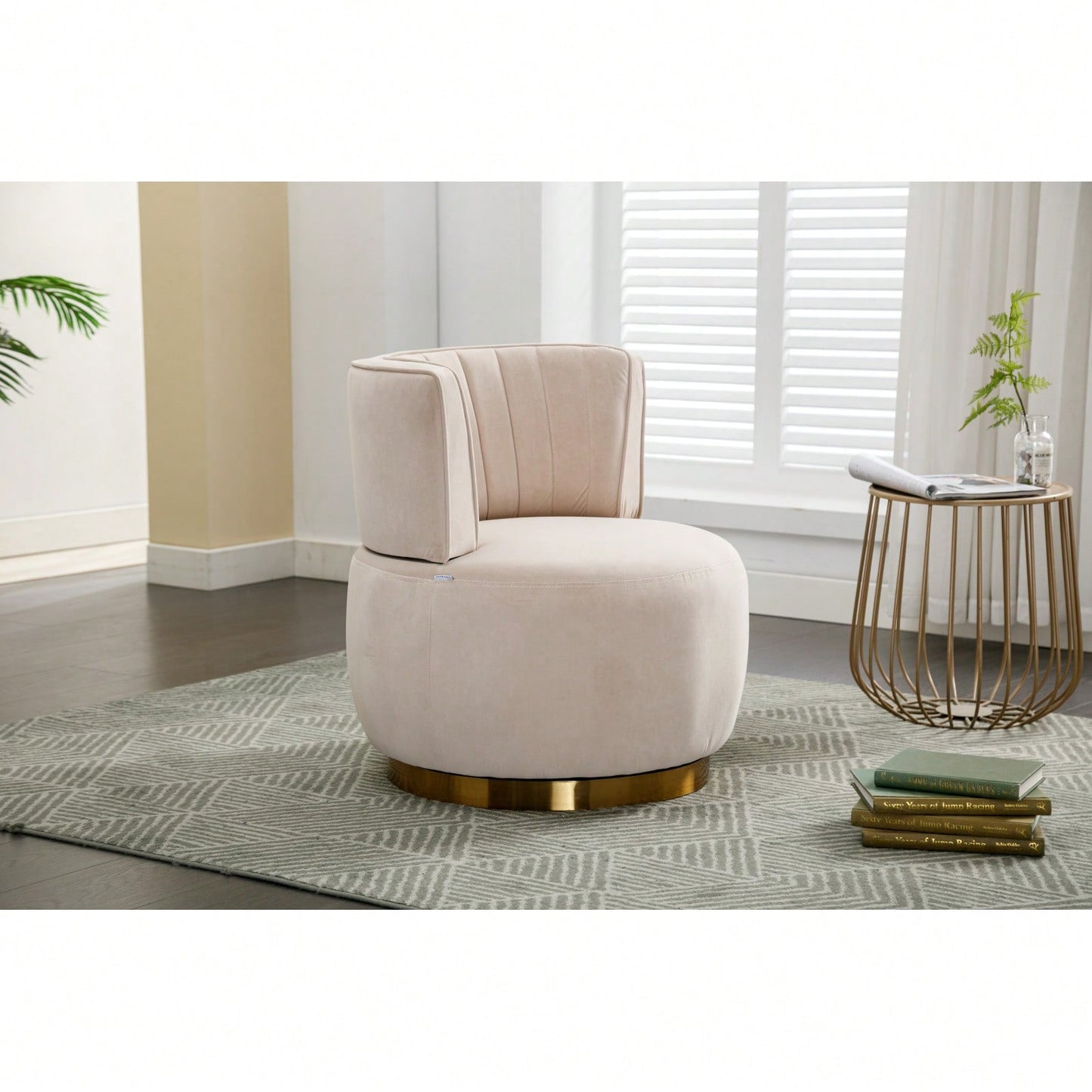 360 Degree Swivel Velvet Barrel Chair with Foam Cushions for Living Room Bedroom Office Nursery