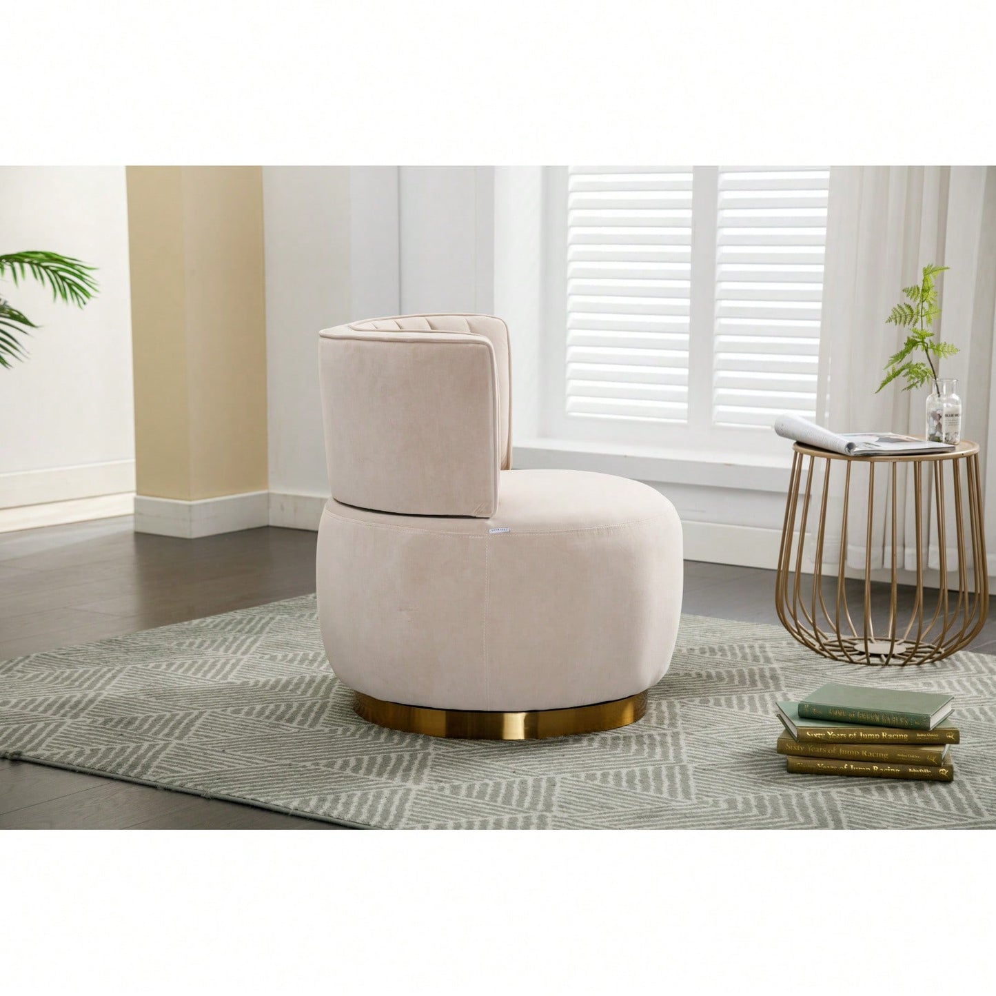 360 Degree Swivel Velvet Barrel Chair with Foam Cushions for Living Room Bedroom Office Nursery