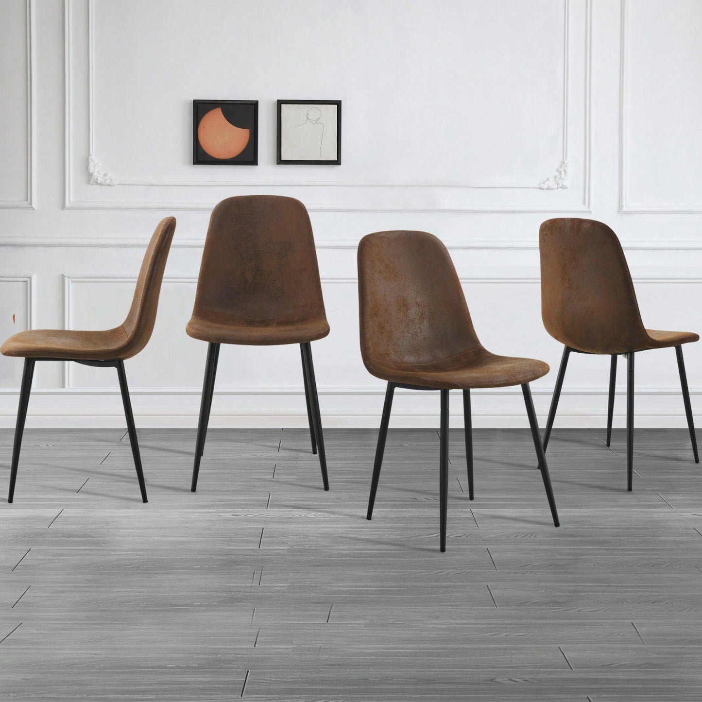 Modern Farmhouse Dining Chairs Set of 4 Upholstered Linen Fabric Side Chairs with Soft Cushions and Black Metal Legs for Kitchen and Lounge