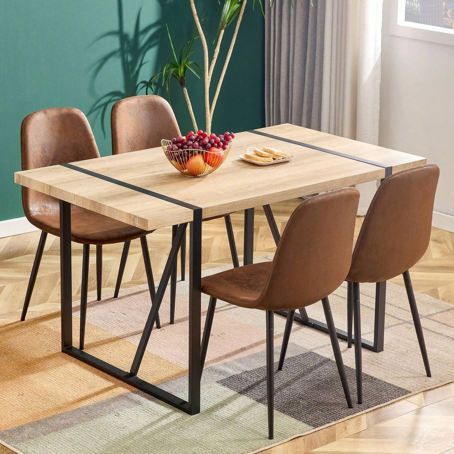 Modern Farmhouse Dining Chairs Set of 4 Upholstered Linen Fabric Side Chairs with Soft Cushions and Black Metal Legs for Kitchen and Lounge