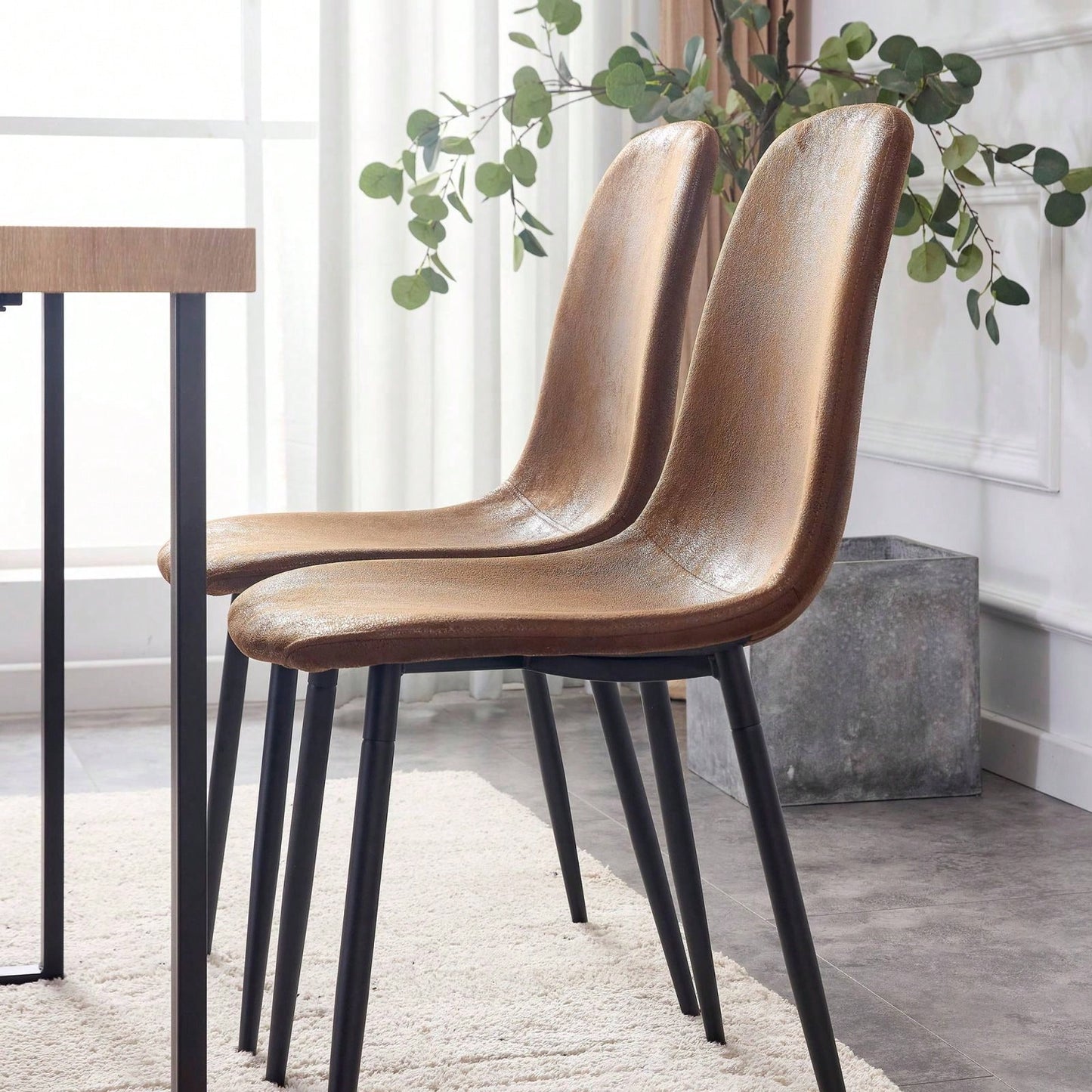 Modern Farmhouse Dining Chairs Set of 4 Upholstered Linen Fabric Side Chairs with Soft Cushions and Black Metal Legs for Kitchen and Lounge