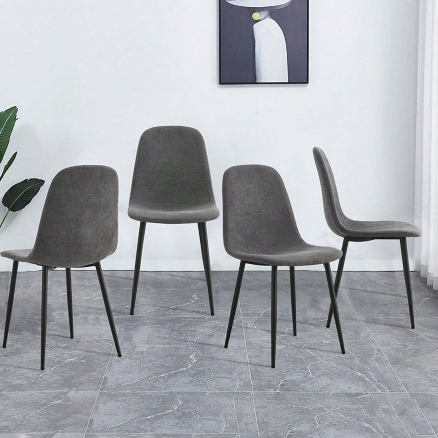 Modern Farmhouse Dining Chairs Set of 4 Upholstered Linen Fabric Side Chairs with Soft Cushions and Black Metal Legs for Kitchen and Lounge