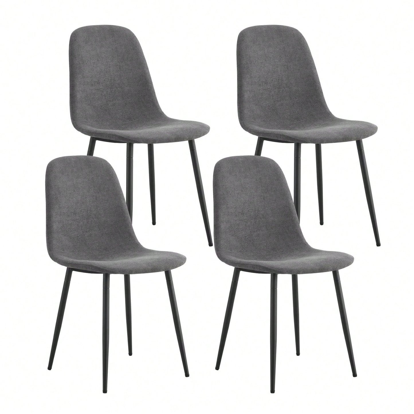 Modern Farmhouse Dining Chairs Set of 4 Upholstered Linen Fabric Side Chairs with Soft Cushions and Black Metal Legs for Kitchen and Lounge