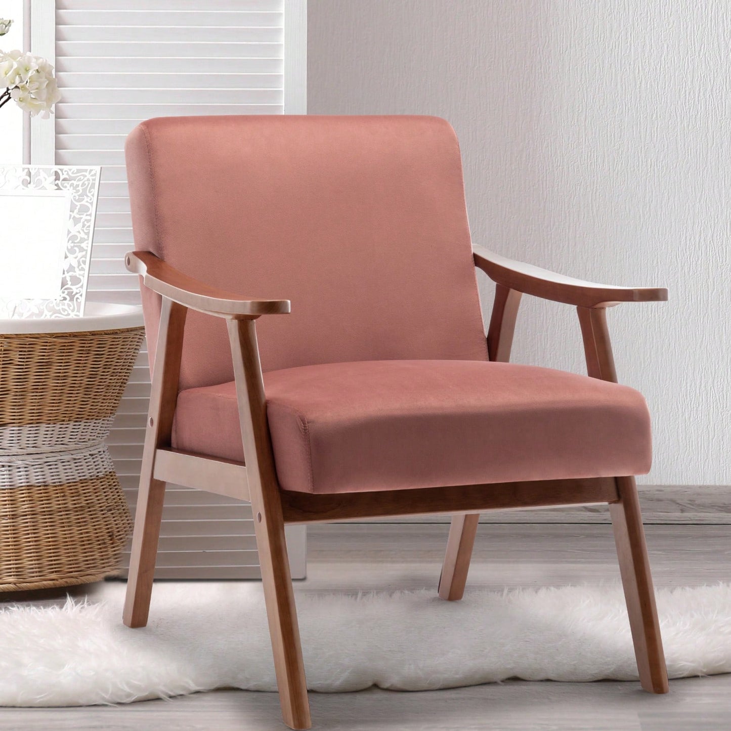 Mid-Century Modern Wingback Chair with Thick Cushioning and Solid Wood Frame for Living Room Bedroom Lounge Supports 300 Lbs