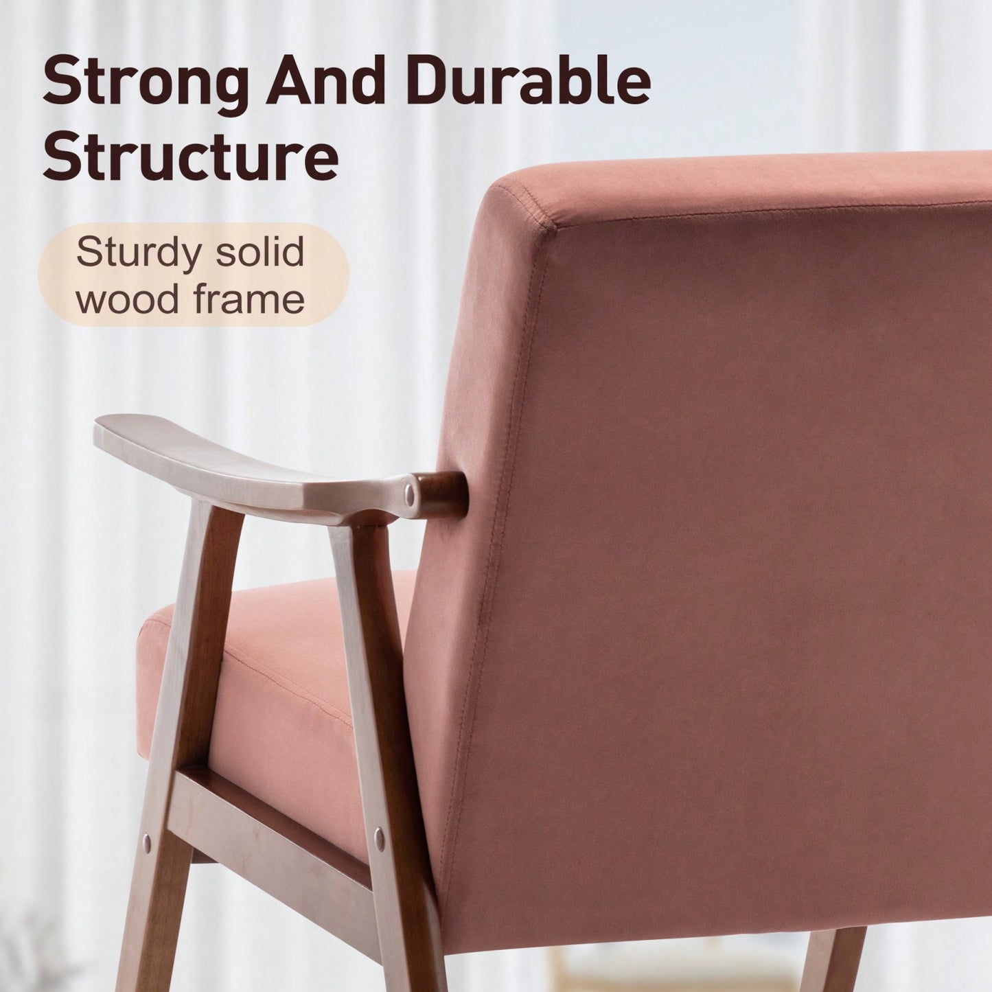 Mid-Century Modern Wingback Chair with Thick Cushioning and Solid Wood Frame for Living Room Bedroom Lounge Supports 300 Lbs