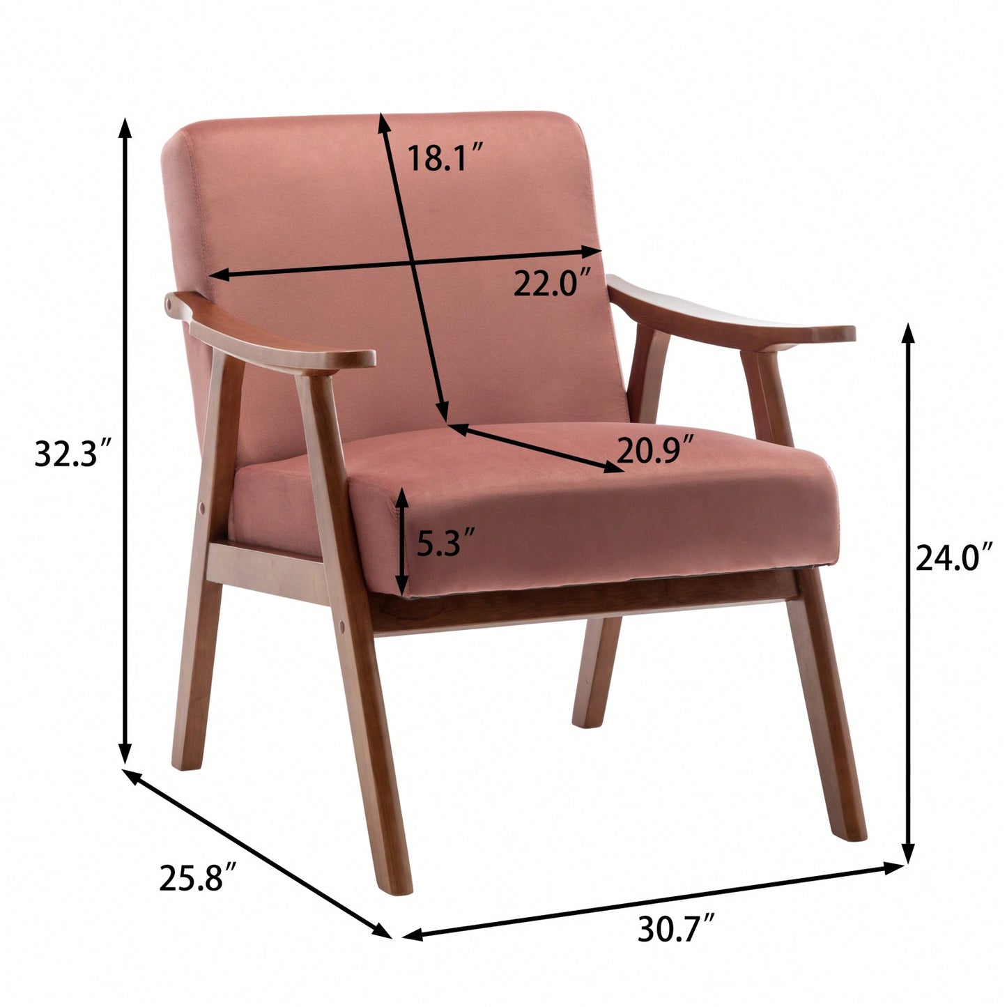 Mid-Century Modern Wingback Chair with Thick Cushioning and Solid Wood Frame for Living Room Bedroom Lounge Supports 300 Lbs