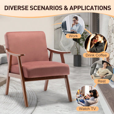 Mid-Century Modern Wingback Chair with Thick Cushioning and Solid Wood Frame for Living Room Bedroom Lounge Supports 300 Lbs