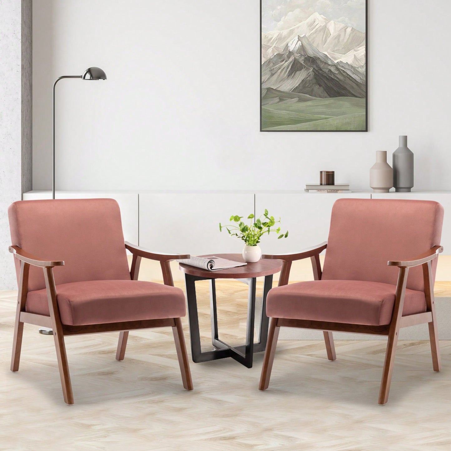Mid-Century Modern Wingback Chair with Thick Cushioning and Solid Wood Frame for Living Room Bedroom Lounge Supports 300 Lbs