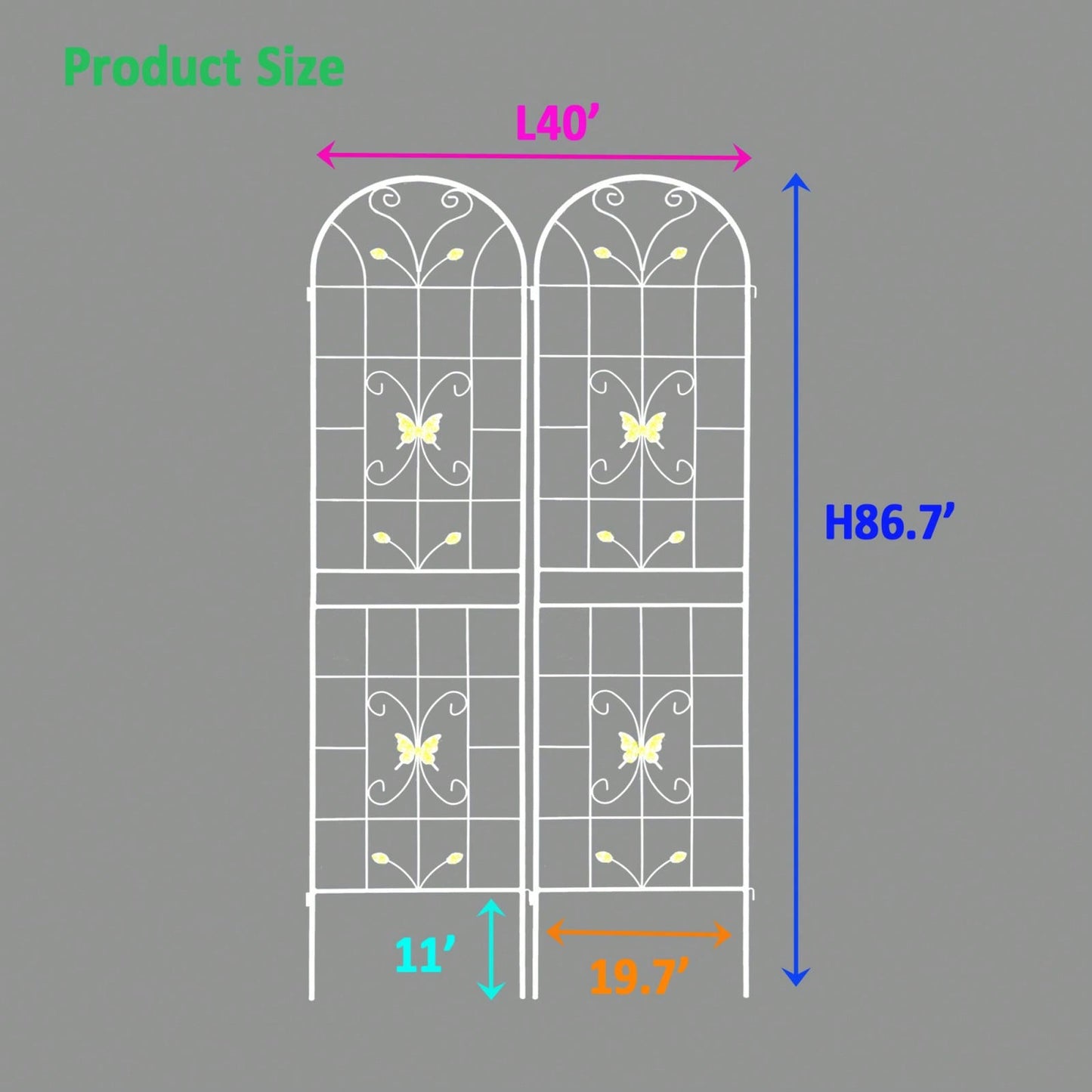87 Inch Metal Garden Trellis 2 Pack Rustproof Support for Climbing Vines Extendable Design Cream White