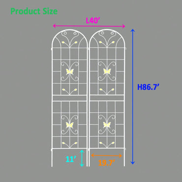 87 Inch Metal Garden Trellis 2 Pack Rustproof Support for Climbing Vines Extendable Design Cream White