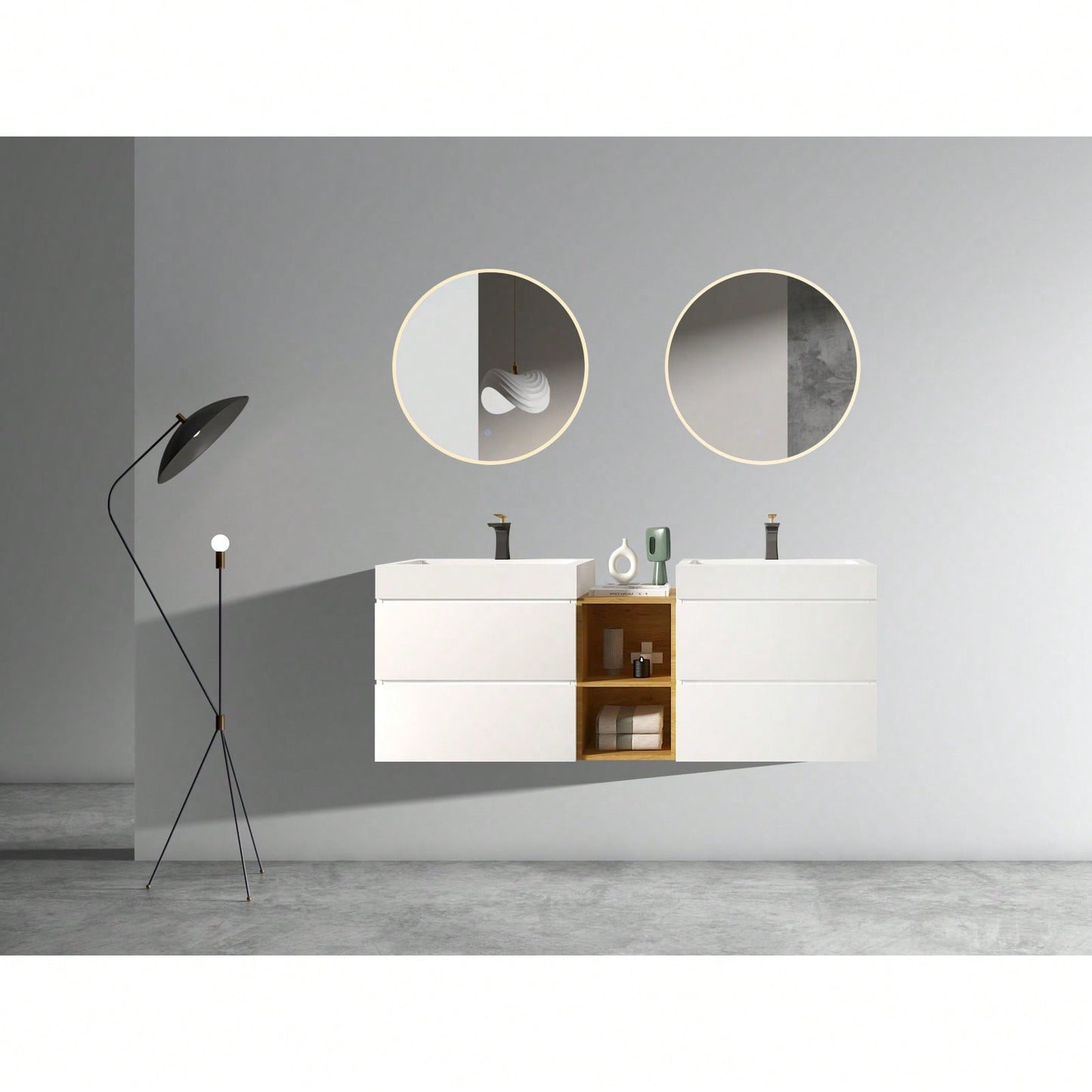Rustic Wall Mounted Bathroom Storage Cabinet With Two Open Shelves For Small Spaces, Easy Access Organization