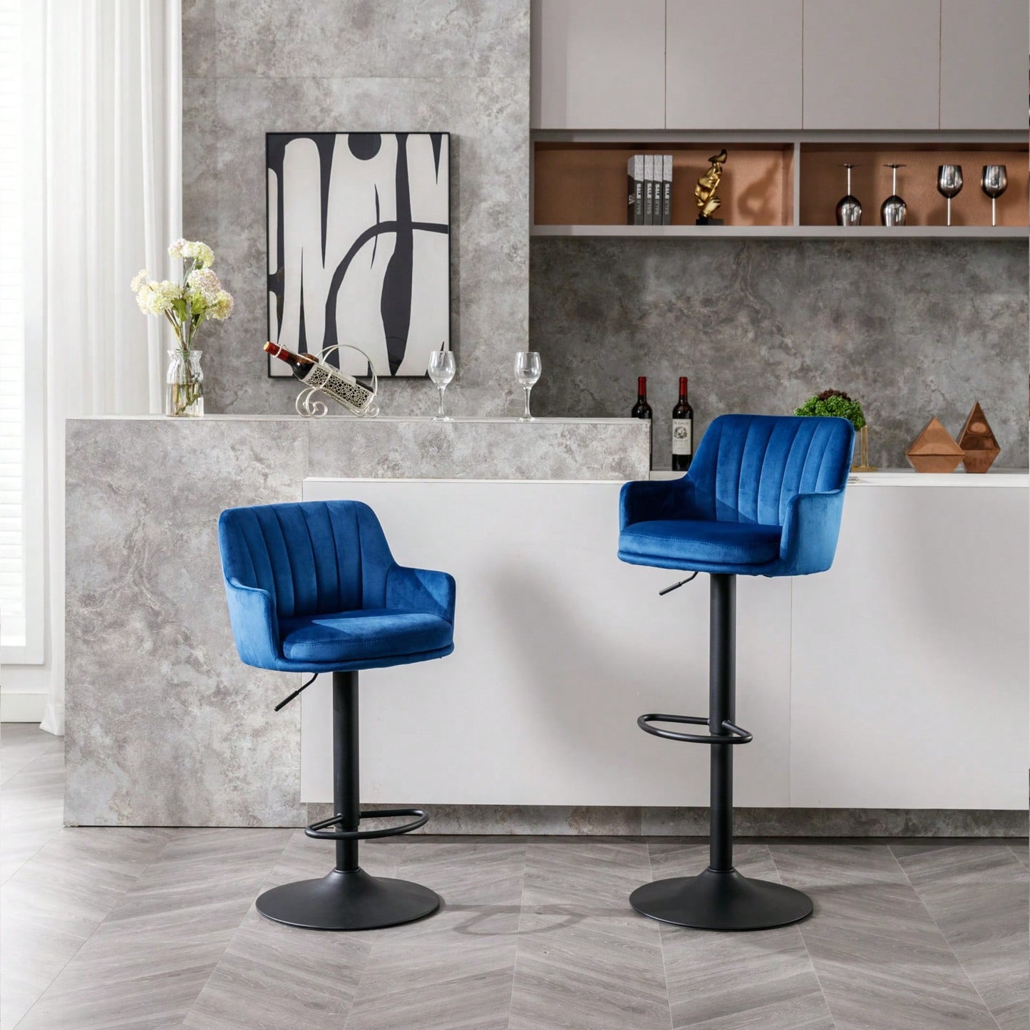 Adjustable Bar Stools Set Of 2, Counter Height Bar Chairs With Back And Footrest, Kitchen Pub Chairs