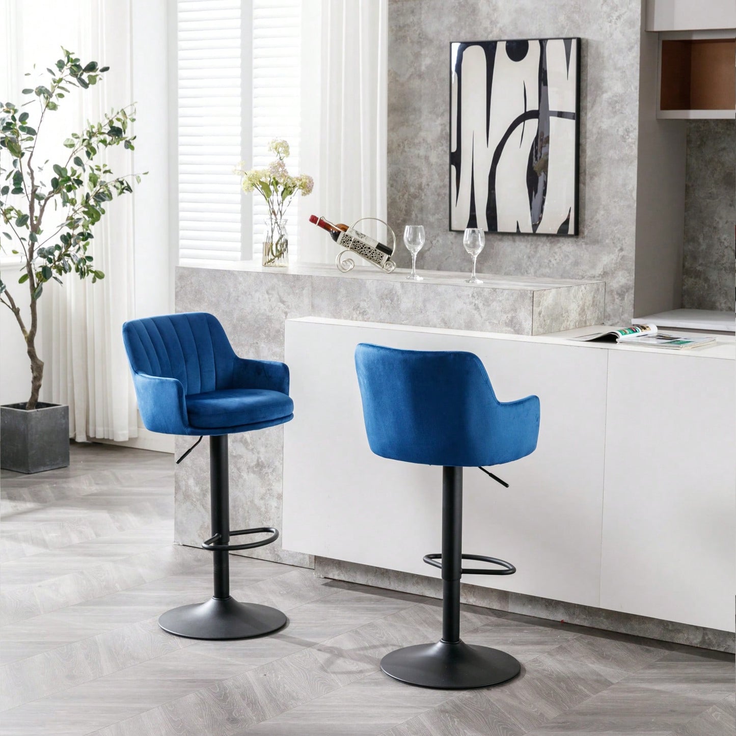 Adjustable Bar Stools Set Of 2, Counter Height Bar Chairs With Back And Footrest, Kitchen Pub Chairs