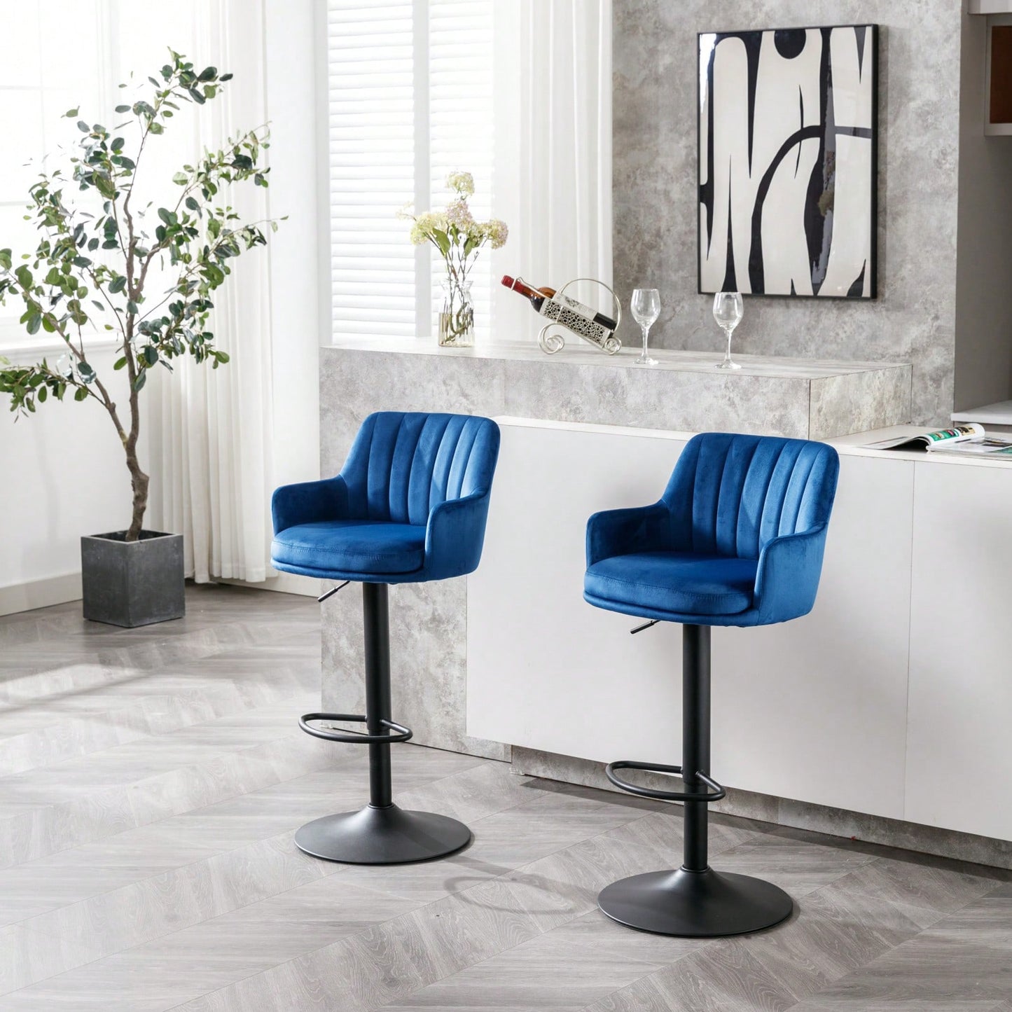 Adjustable Bar Stools Set Of 2, Counter Height Bar Chairs With Back And Footrest, Kitchen Pub Chairs