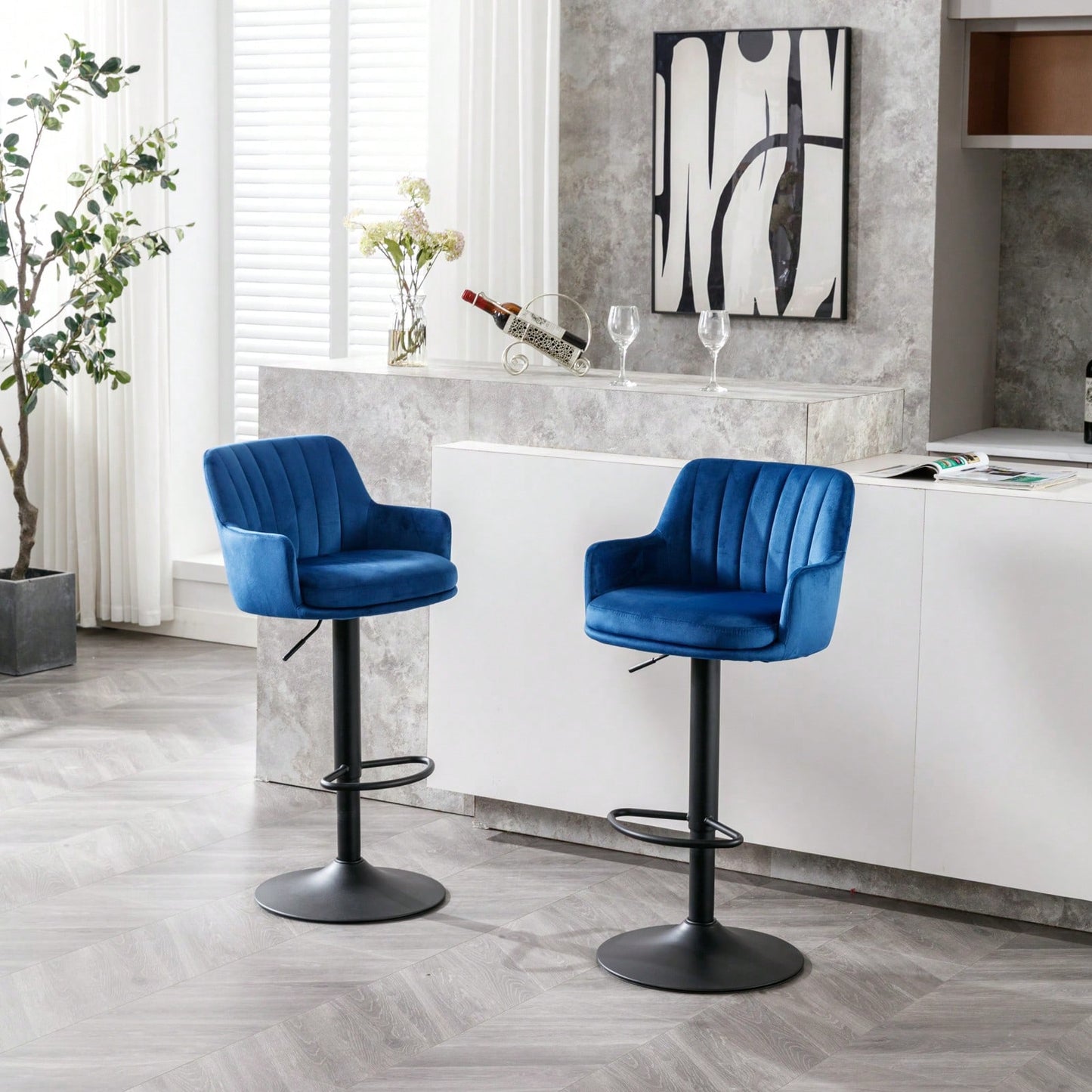 Adjustable Bar Stools Set Of 2, Counter Height Bar Chairs With Back And Footrest, Kitchen Pub Chairs