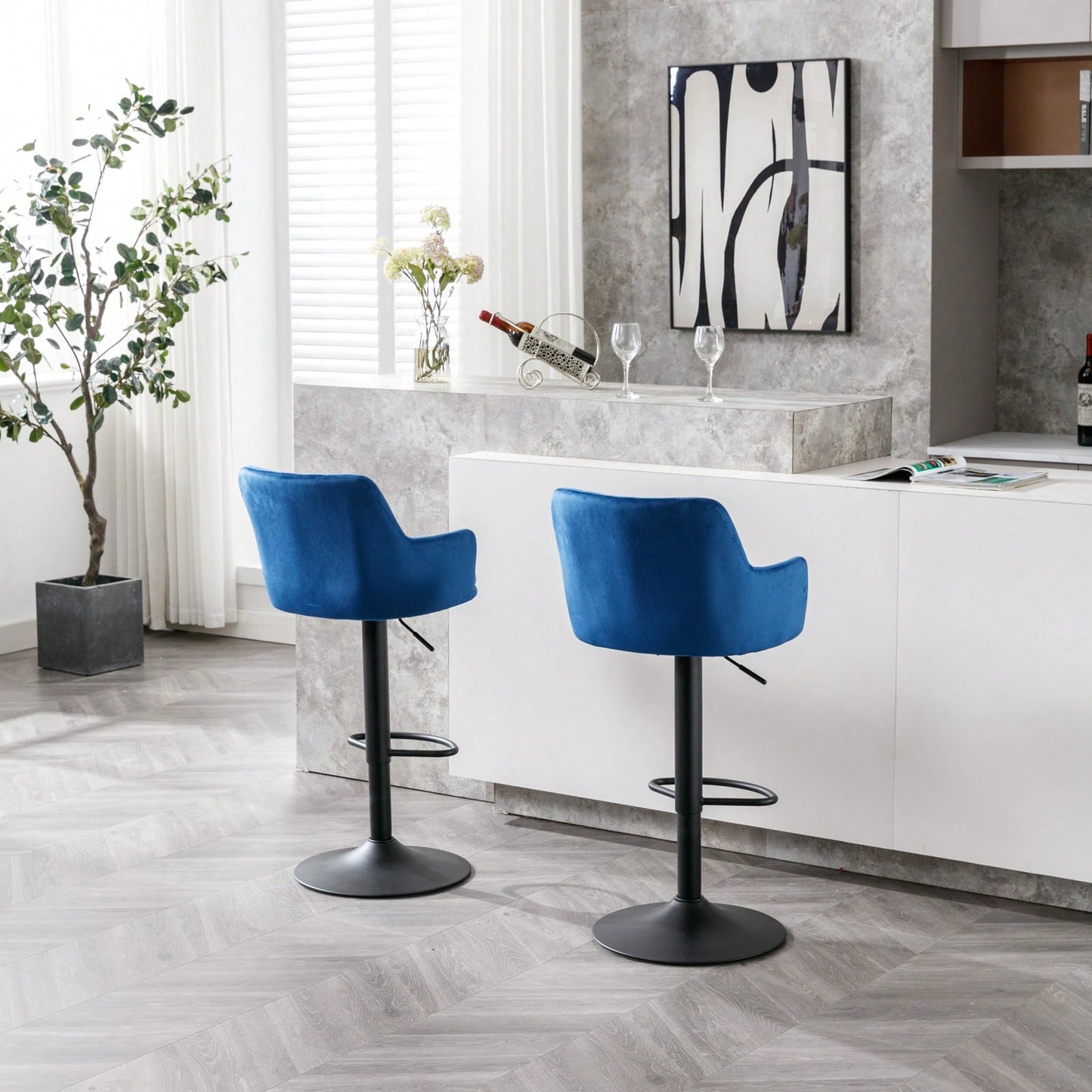 Adjustable Bar Stools Set Of 2, Counter Height Bar Chairs With Back And Footrest, Kitchen Pub Chairs