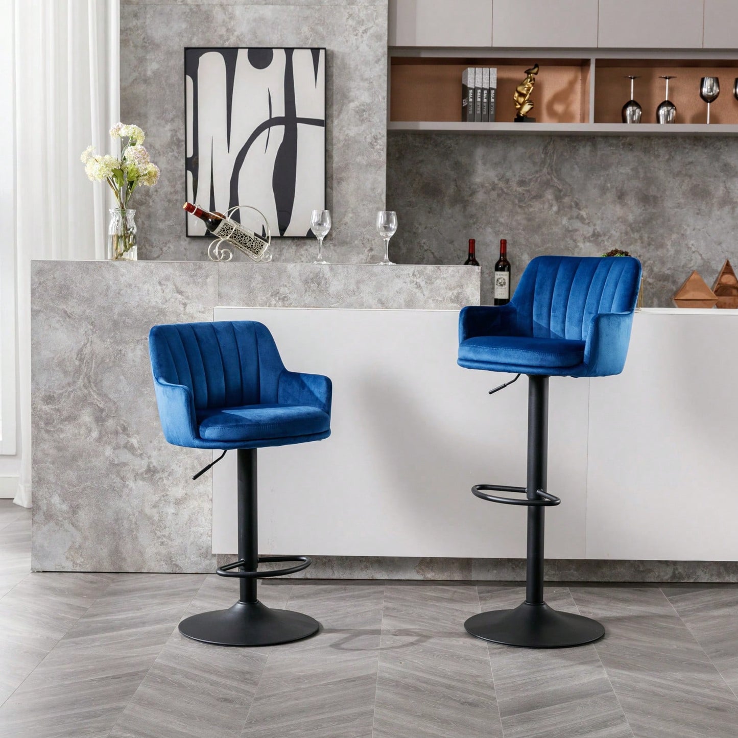 Adjustable Bar Stools Set Of 2, Counter Height Bar Chairs With Back And Footrest, Kitchen Pub Chairs