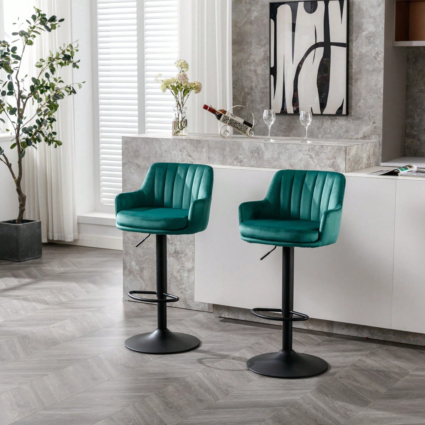 Adjustable Bar Stools Set Of 2, Counter Height Bar Chairs With Back And Footrest, Kitchen Pub Chairs