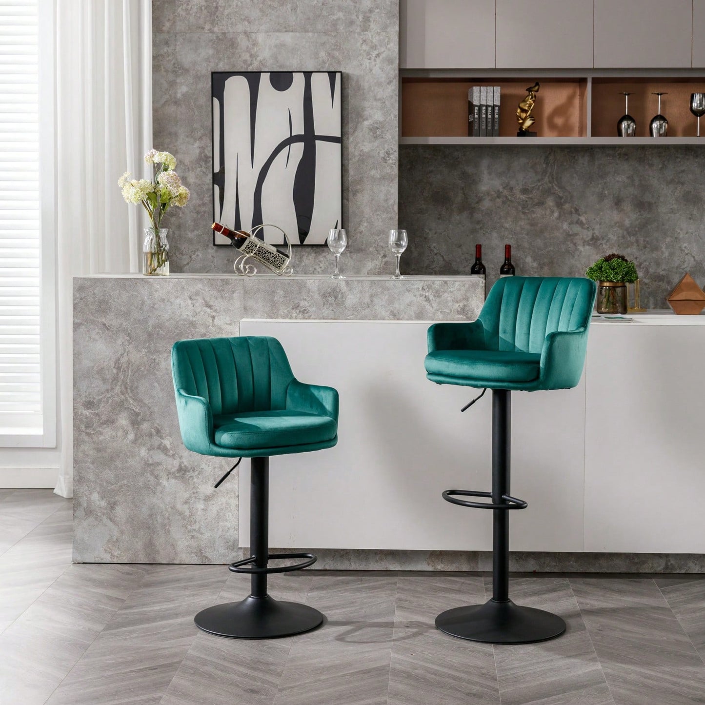 Adjustable Bar Stools Set Of 2, Counter Height Bar Chairs With Back And Footrest, Kitchen Pub Chairs