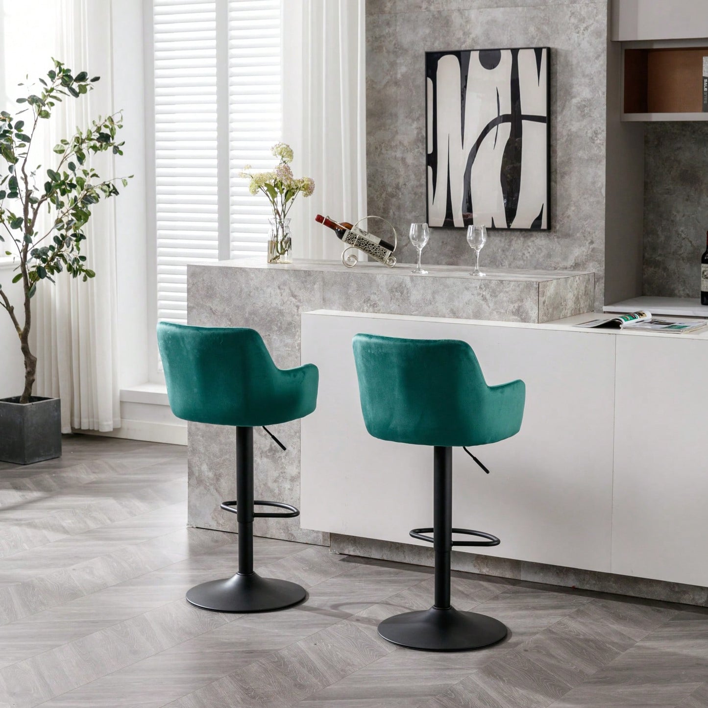 Adjustable Bar Stools Set Of 2, Counter Height Bar Chairs With Back And Footrest, Kitchen Pub Chairs