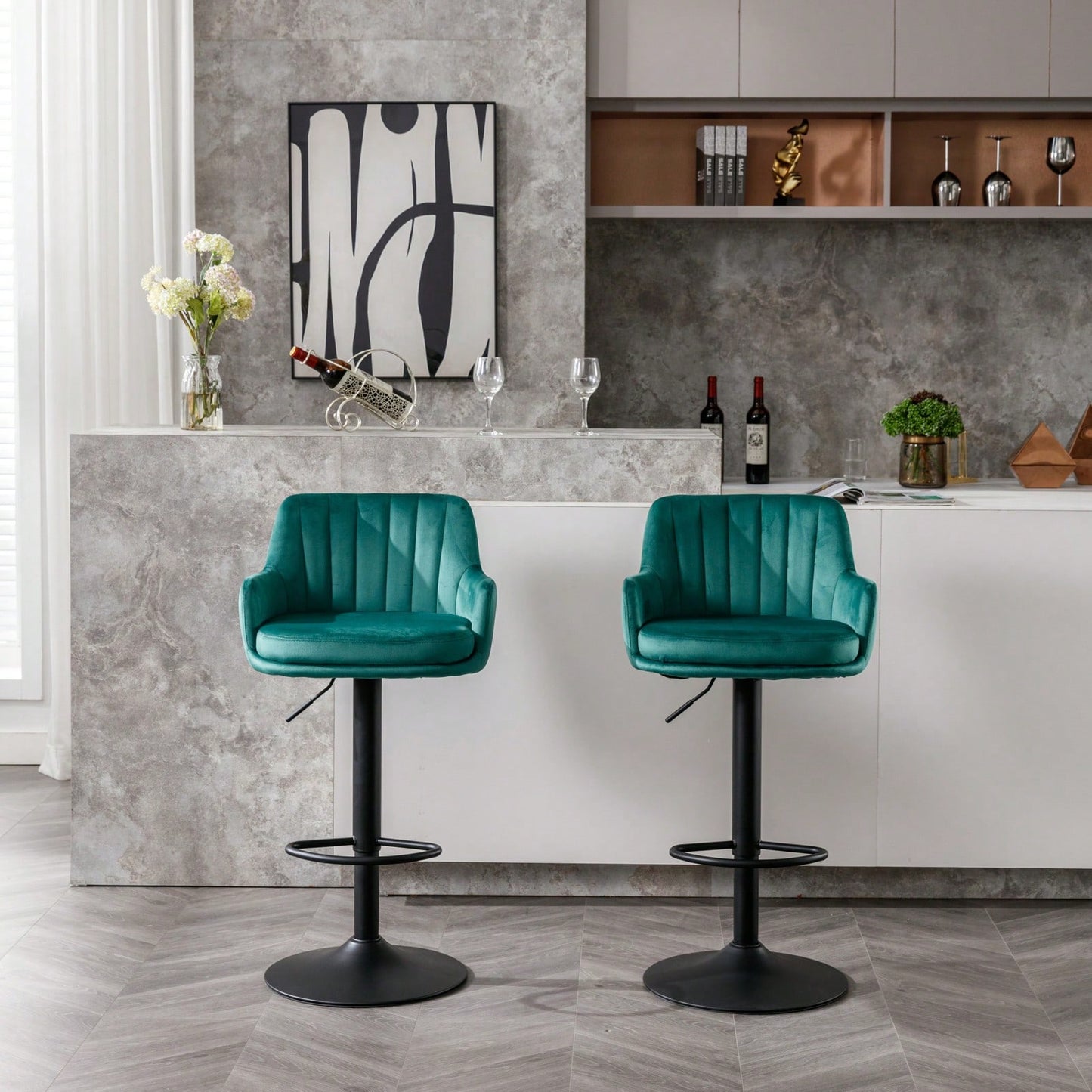 Adjustable Bar Stools Set Of 2, Counter Height Bar Chairs With Back And Footrest, Kitchen Pub Chairs