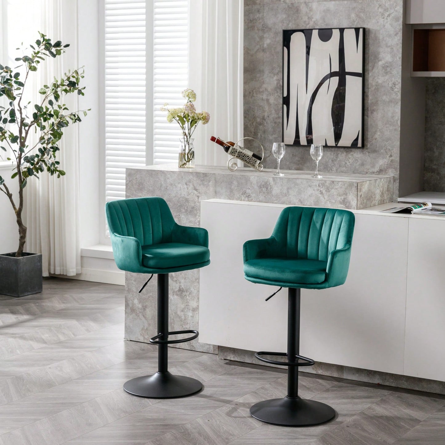 Adjustable Bar Stools Set Of 2, Counter Height Bar Chairs With Back And Footrest, Kitchen Pub Chairs