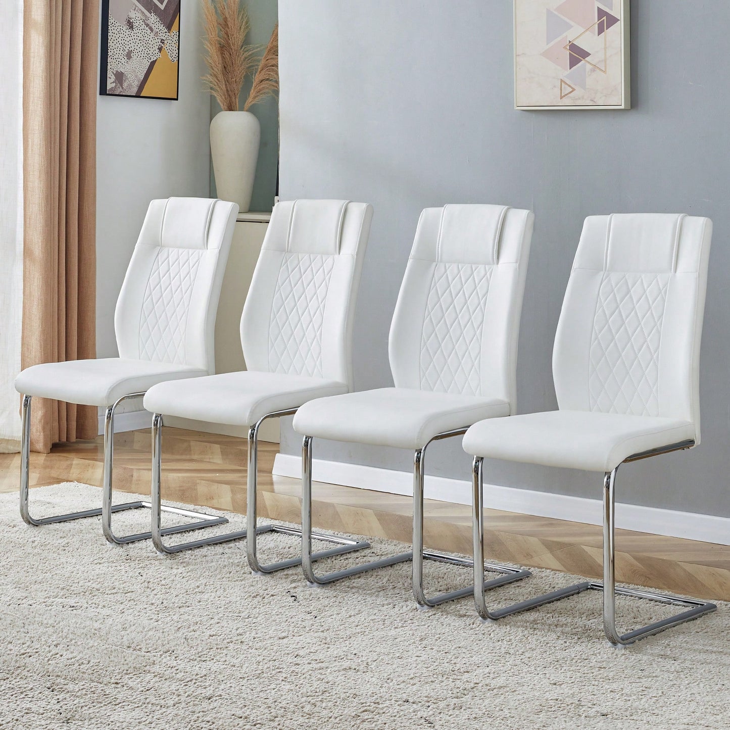 Set of 4 Modern Upholstered Faux Leather Dining Chairs with Metal Legs and Anti-Slip Footpads for Kitchen and Living Room