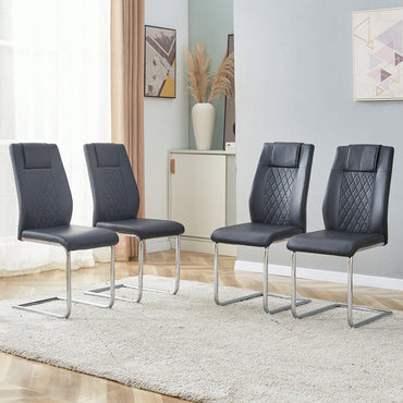 Set of 4 Modern Upholstered Faux Leather Dining Chairs with Metal Legs and Anti-Slip Footpads for Kitchen and Living Room
