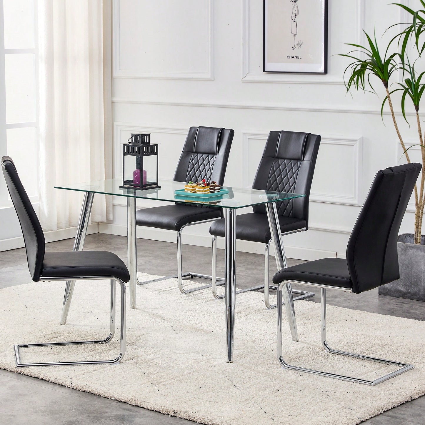 Set of 4 Modern Upholstered Faux Leather Dining Chairs with Metal Legs and Anti-Slip Footpads for Kitchen and Living Room