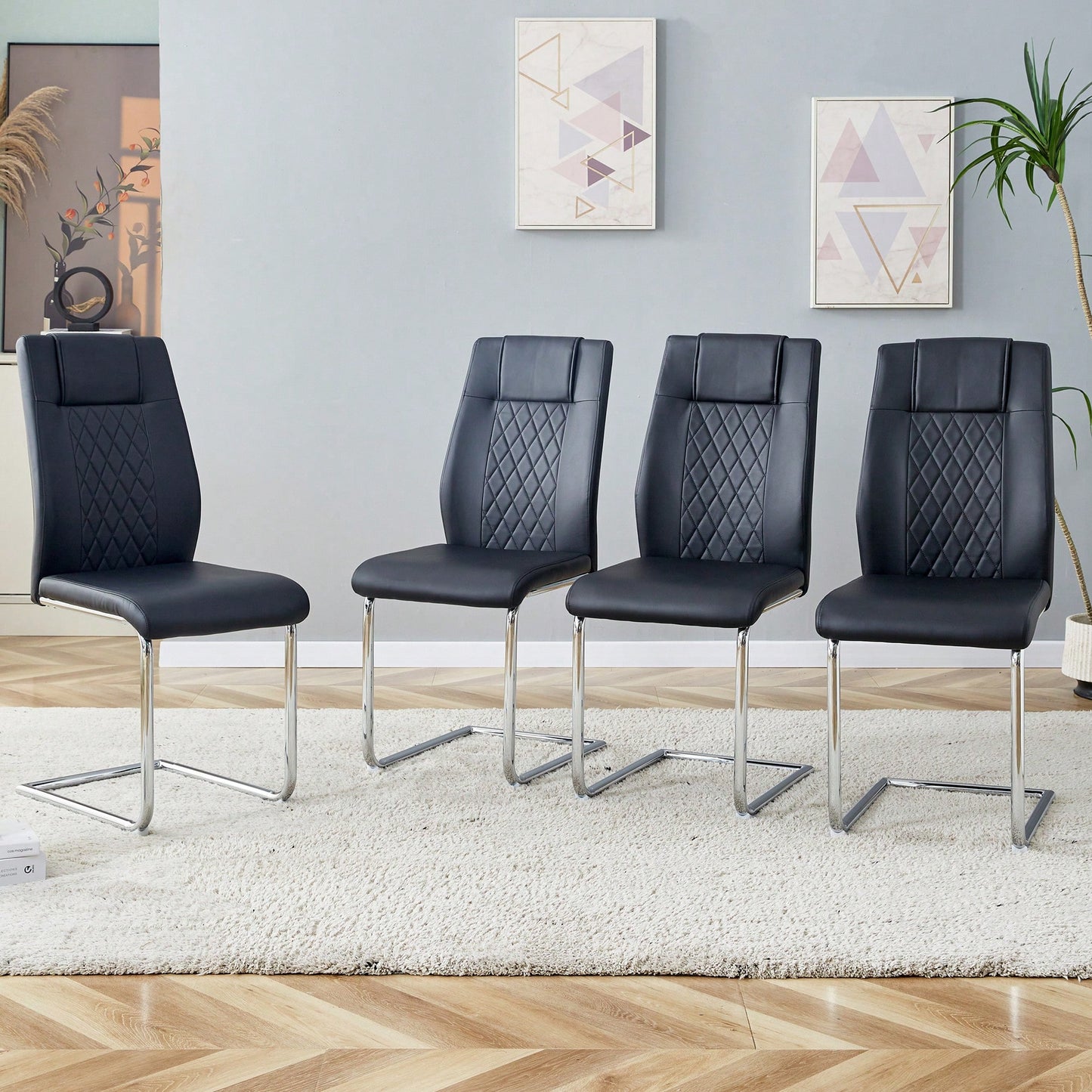 Set of 4 Modern Upholstered Faux Leather Dining Chairs with Metal Legs and Anti-Slip Footpads for Kitchen and Living Room