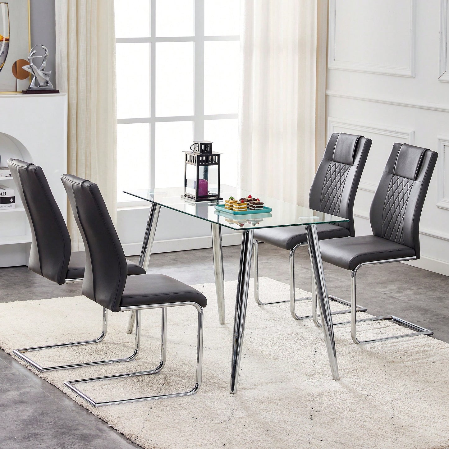 Set of 4 Modern Upholstered Faux Leather Dining Chairs with Metal Legs and Anti-Slip Footpads for Kitchen and Living Room