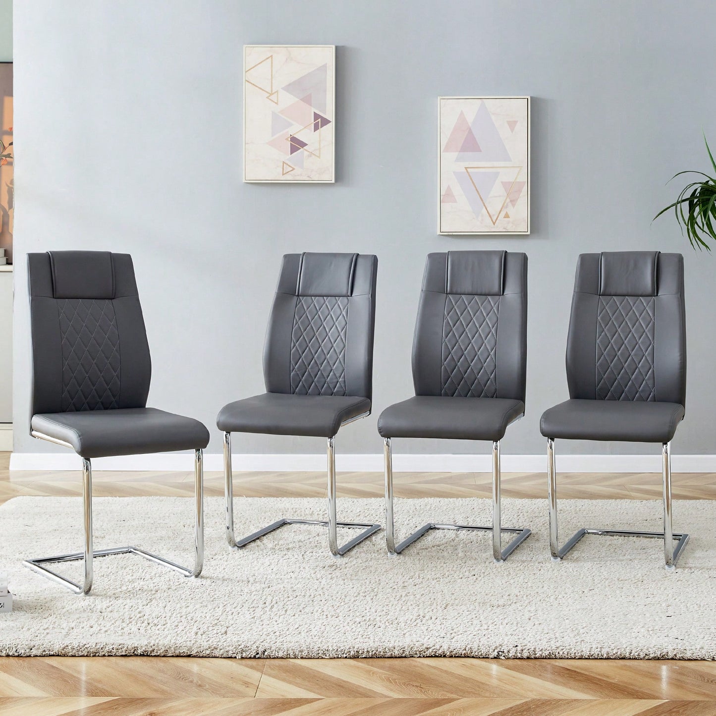 Set of 4 Modern Upholstered Faux Leather Dining Chairs with Metal Legs and Anti-Slip Footpads for Kitchen and Living Room