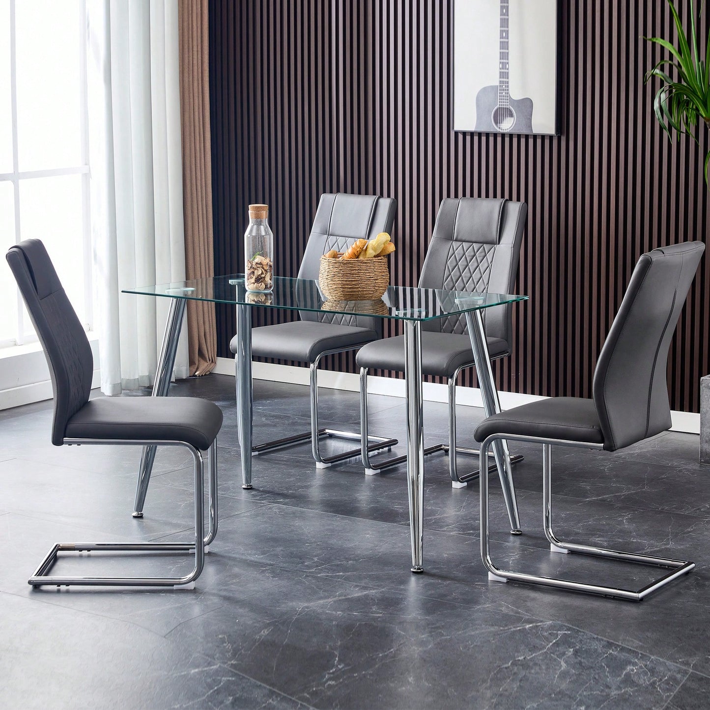 Set of 4 Modern Upholstered Faux Leather Dining Chairs with Metal Legs and Anti-Slip Footpads for Kitchen and Living Room