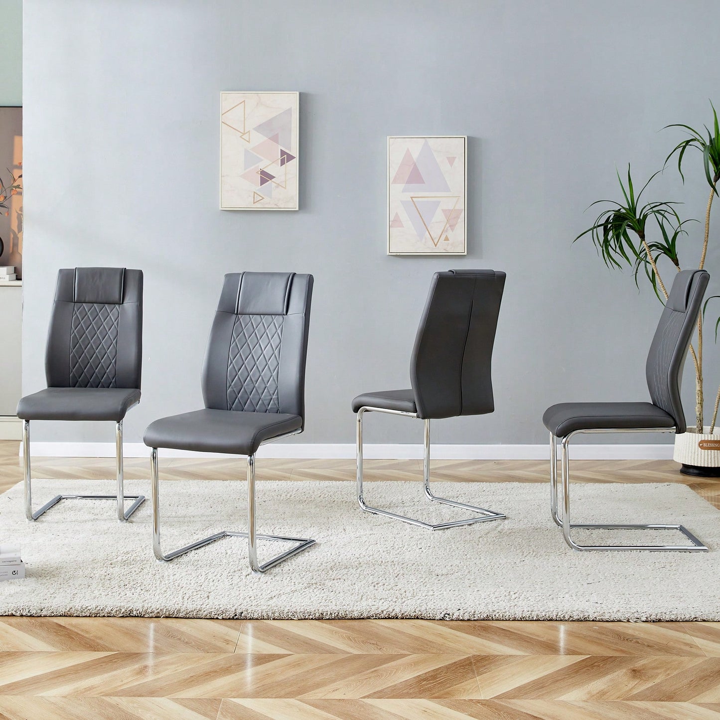 Set of 4 Modern Upholstered Faux Leather Dining Chairs with Metal Legs and Anti-Slip Footpads for Kitchen and Living Room