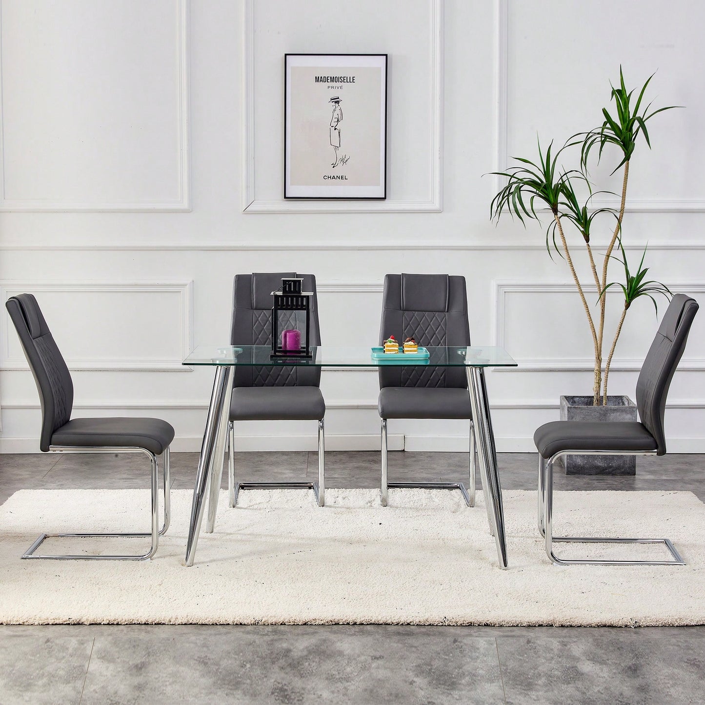 Set of 4 Modern Upholstered Faux Leather Dining Chairs with Metal Legs and Anti-Slip Footpads for Kitchen and Living Room
