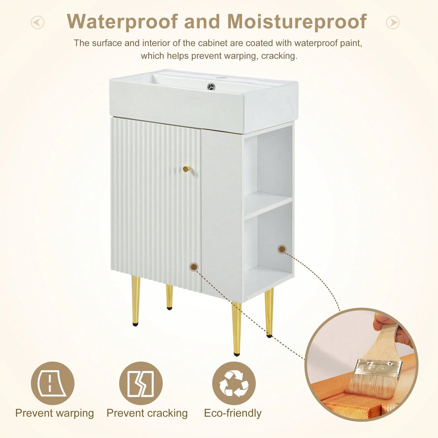 21.6" Bathroom Vanity With Sink And Open Storage - Modern Single Sink Vanity With Ceramic Top And Soft-Close Door