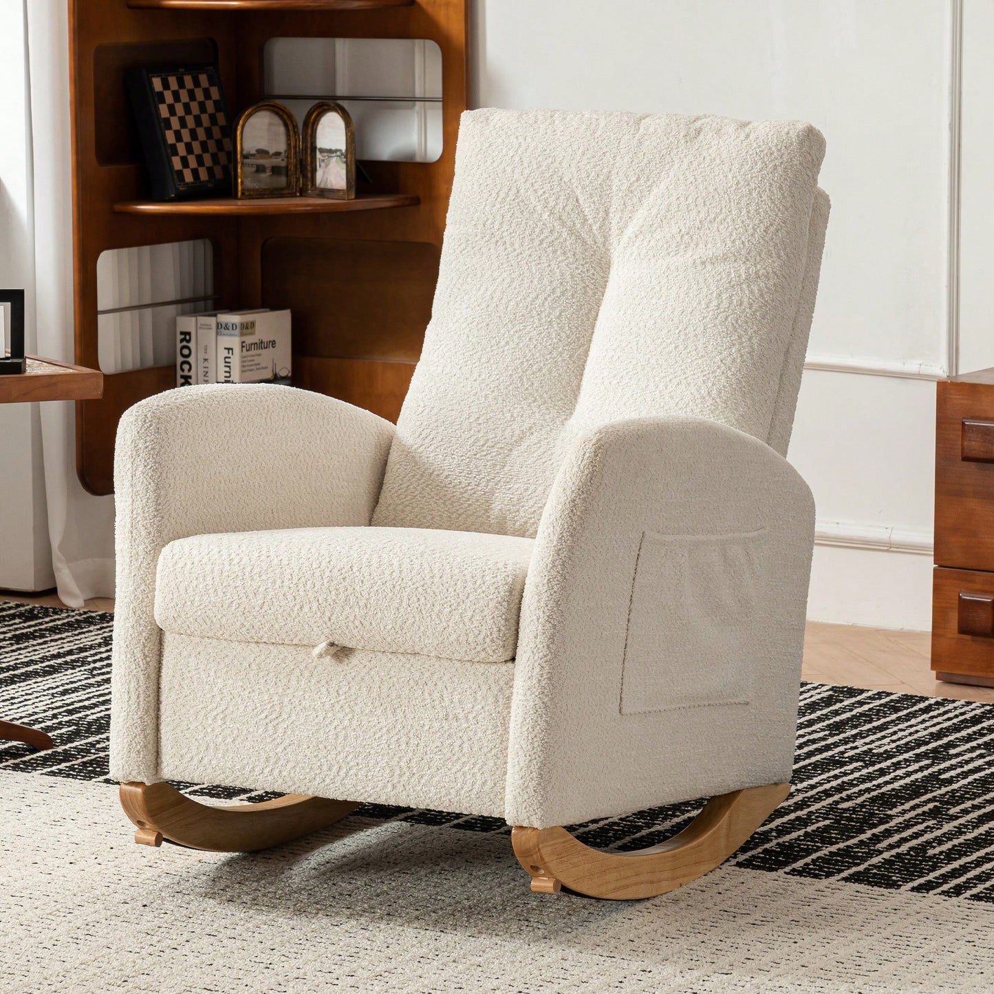 Ergonomic Upholstered Rocking Chair with Footrest High Back Padded Armchair for Living Room Bedroom Nursery